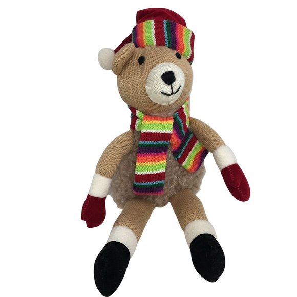 Gund Knit Plush Christmas Bear With Colorful Scarf Santa Hat 13" Stuffed Animal - Picture 10 of 12